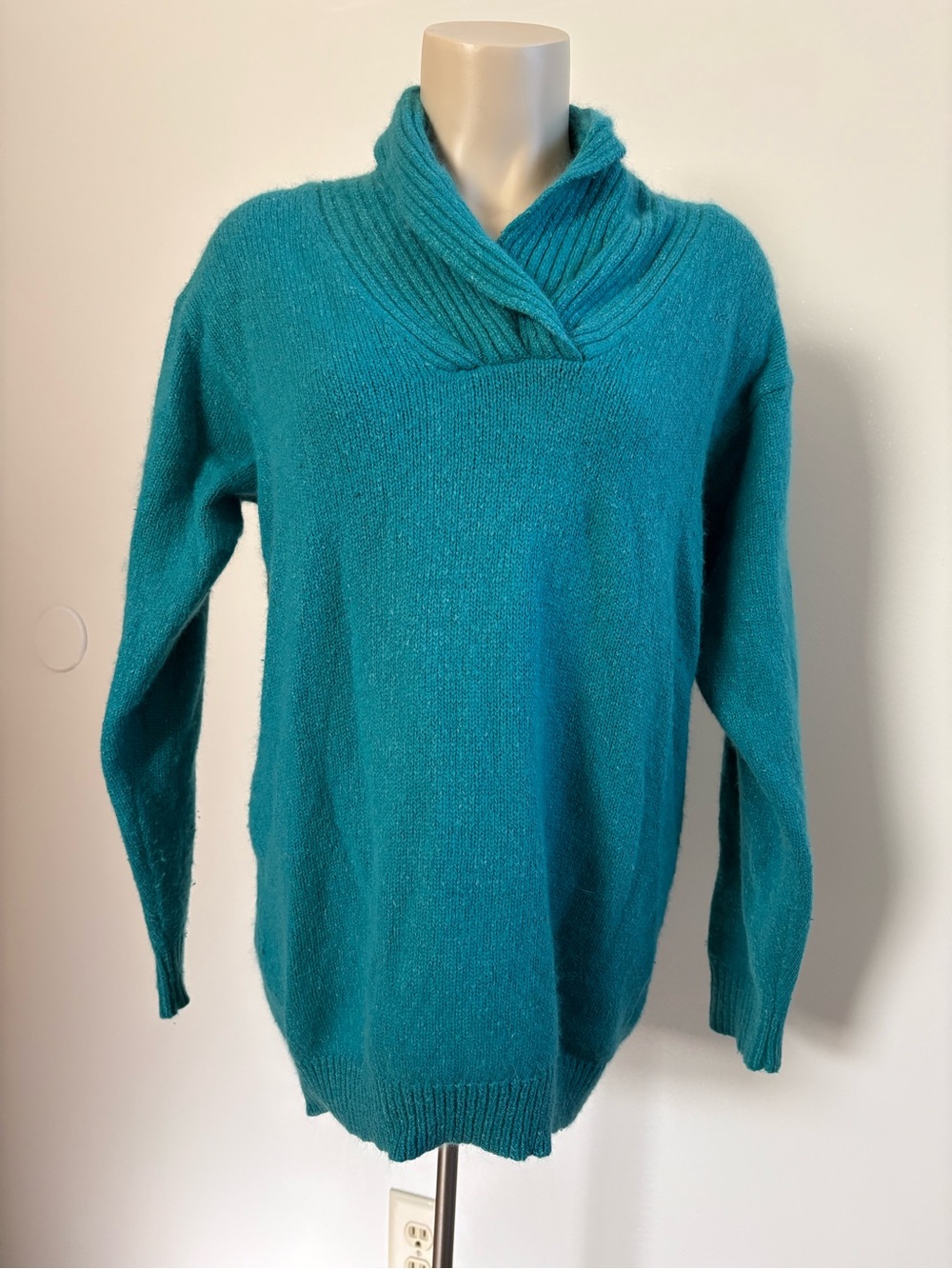VTG 1992 I.B.Diffusion Silk Angora Blend Shawl Collar Sweater Teal Knit Small